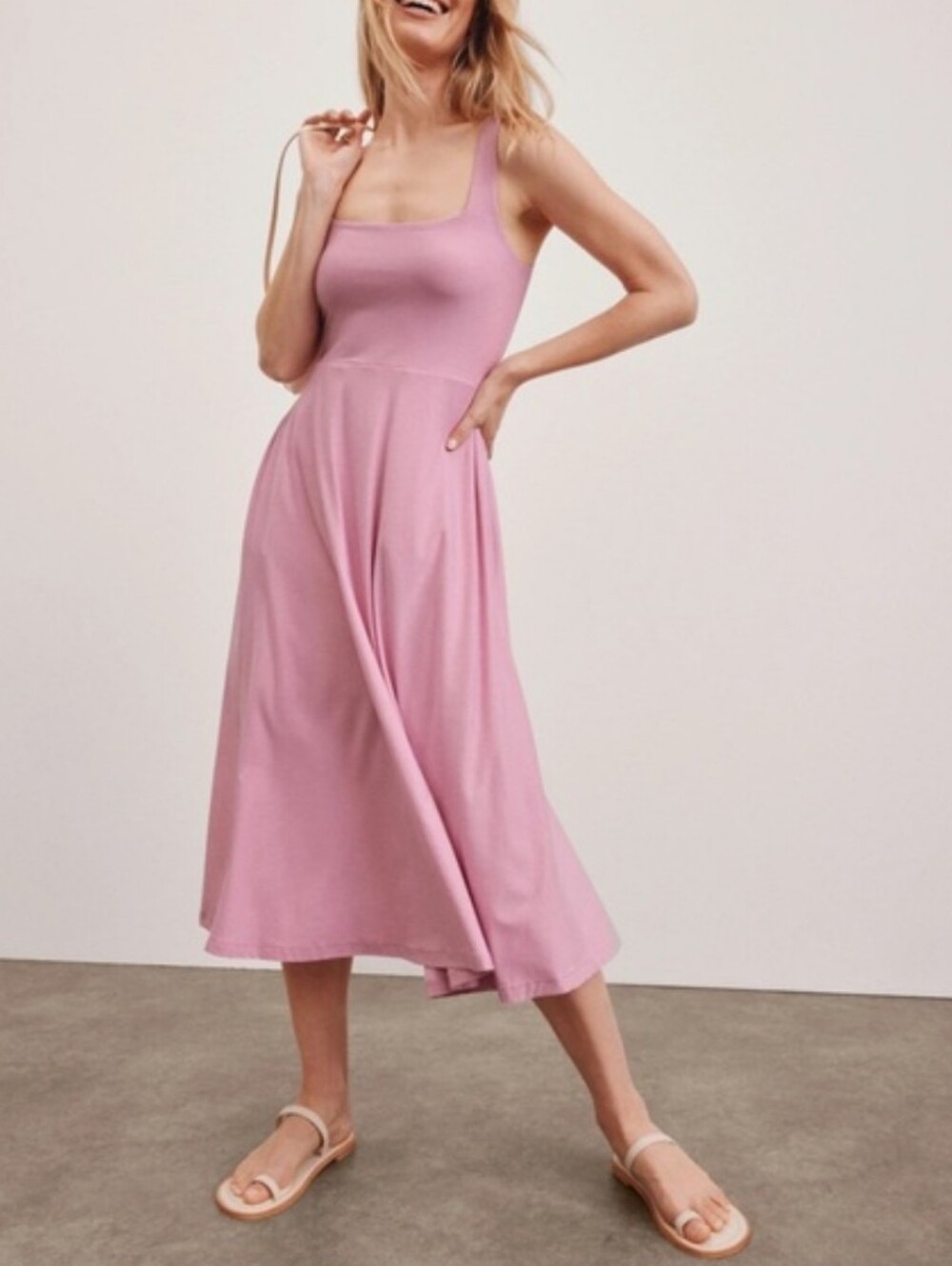 NEW Beyond Yoga Featherweight At The Ready Square-Neck Dress In Pink Size Large